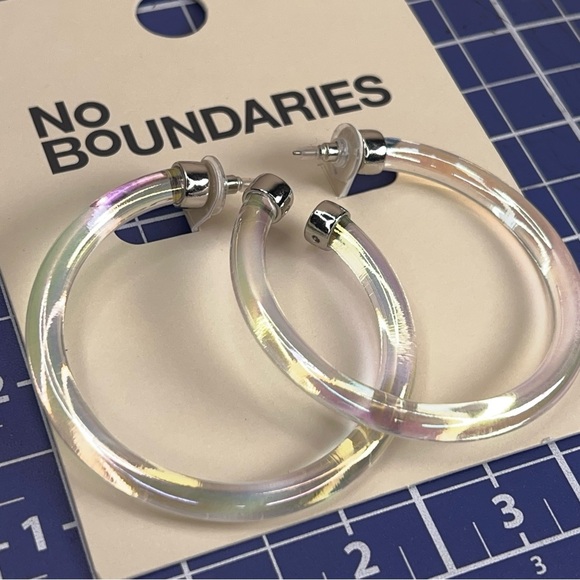 New Iridescent Hoop Earrings No Boundaries Y2K Style Silver Accent Post Back - Picture 3 of 8